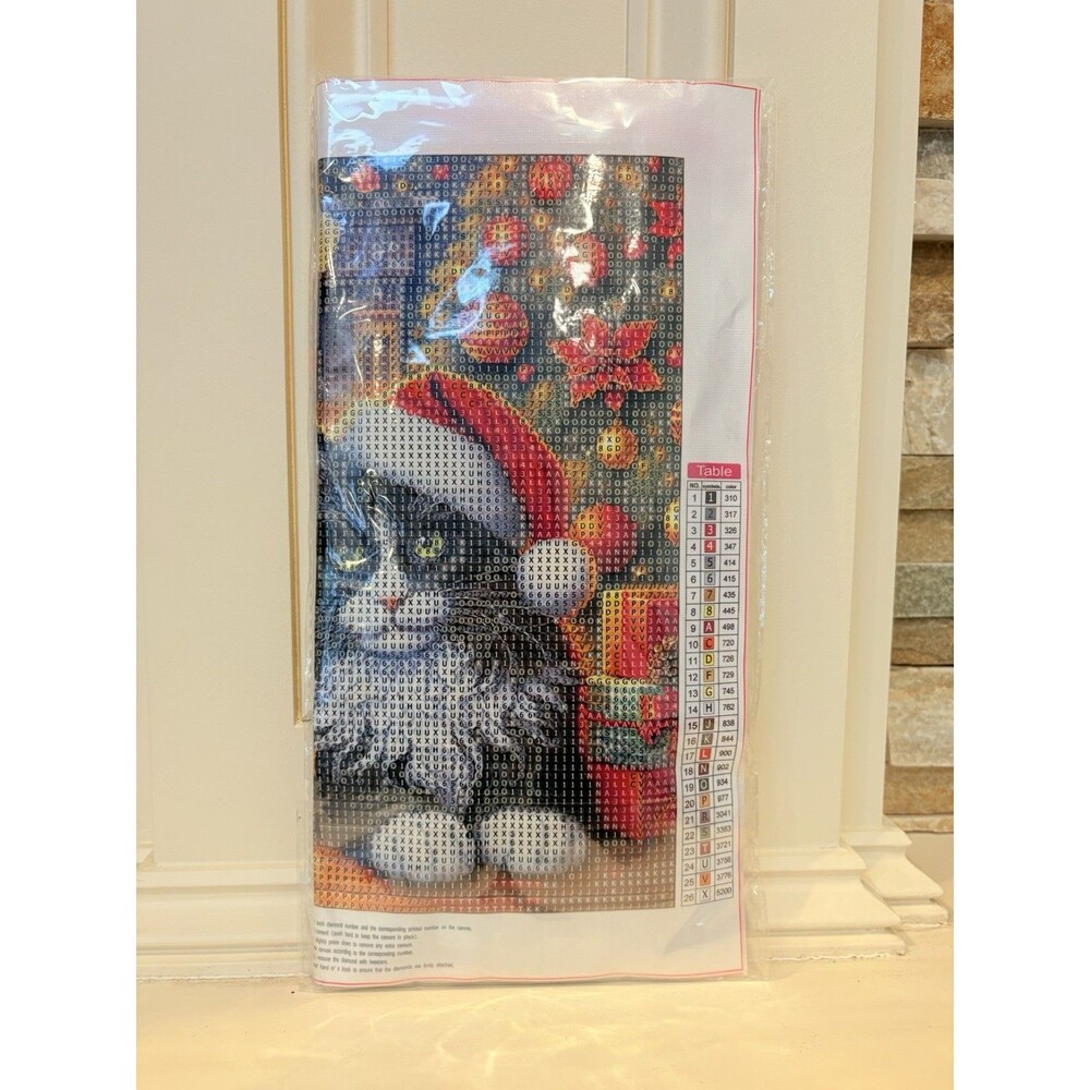 Diamond Art Christmas Cat and Fireplace Diamond Painting Kit 30x30cm